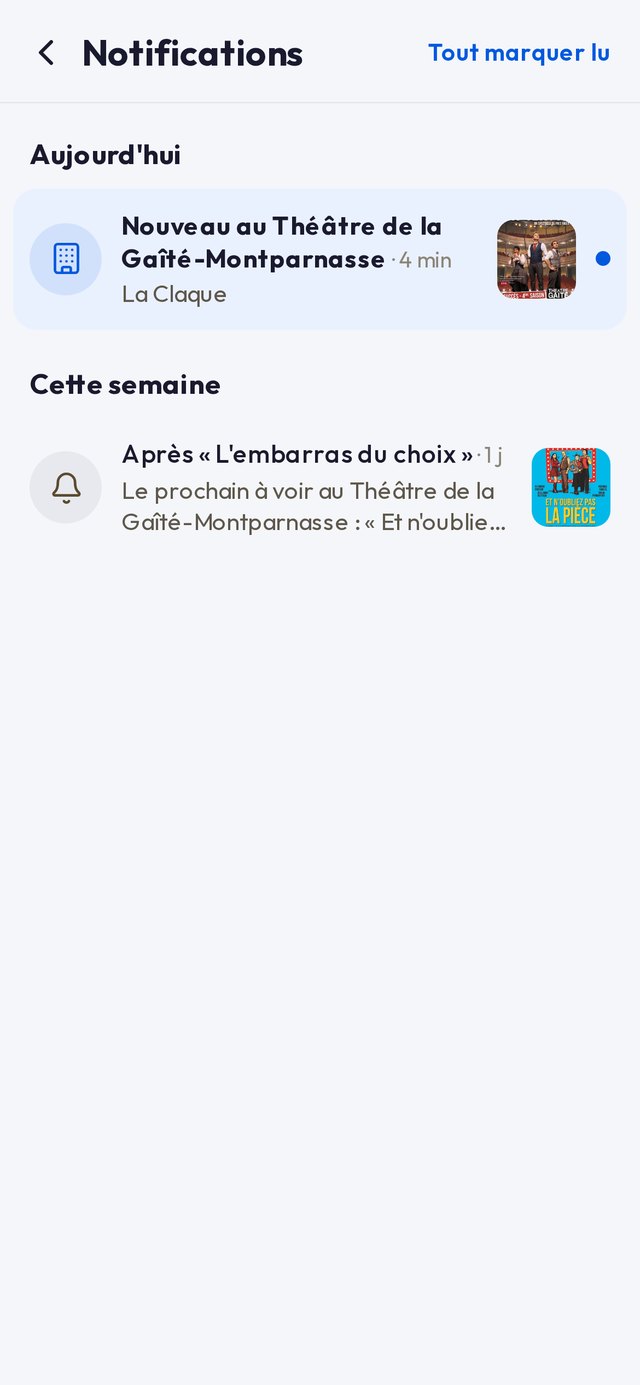 Les notifications Kultiv : nouveau spectacle dans un lieu suivi